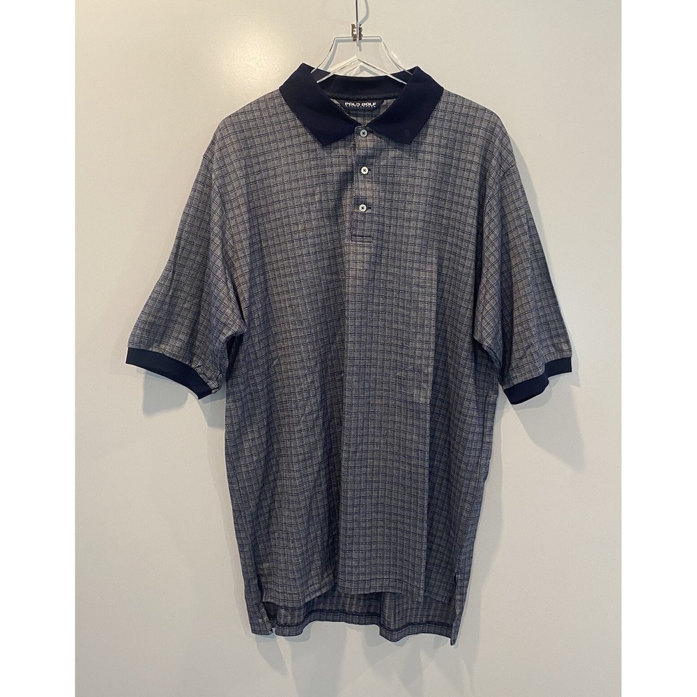 Polo‎ Golf Ralph Lauren Mens XXL Pima Cotton Navy Purple Grid Polo Shirt